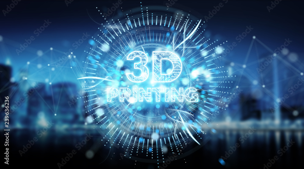 Poster 3D printing digital text hologram background 3D rendering