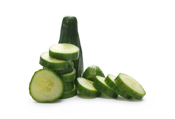 Fresh sliced cucumber isolated on white background