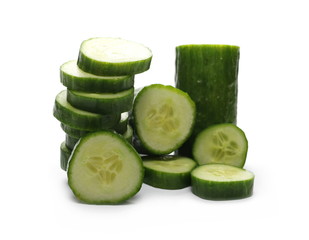 Fresh sliced cucumber isolated on white background