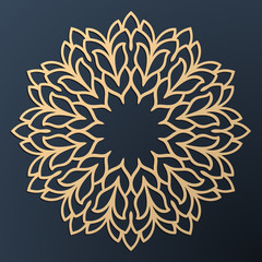 Laser cutting mandala. Golden floral pattern. Oriental silhouette ornament. Vector coaster design.