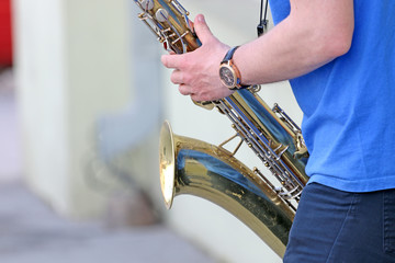 Boy playing the saxophone