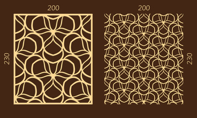 Laser cutting set. Woodcut vector trellis panel. Plywood lasercut eastern design. Hexagonal seamless pattern for printing, engraving, paper cutting. Stencil lattice ornament.