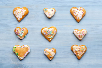 Gingerbread cookies on blue background