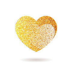 Gold glitter heart. Valentine Day banner, card, poster.