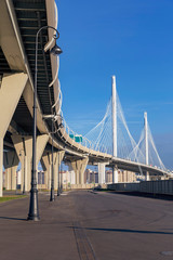 bottom view of the high-speed bridge  on the blue sky background
