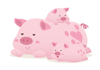 peaceful happy pig family conceptual illustration vector