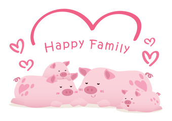 peaceful happy pig family conceptual illustration vector