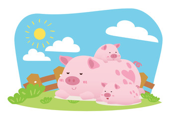 peaceful happy pig family conceptual illustration vector