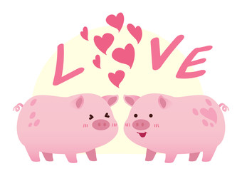 cute pig loving couple illustration vector