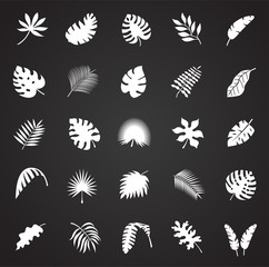 Tropic leafs icons set on black background for graphic and web design, Modern simple vector sign. Internet concept. Trendy symbol for website design web button or mobile app