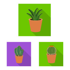 Vector design of cactus and pot sign. Set of cactus and cacti stock symbol for web.