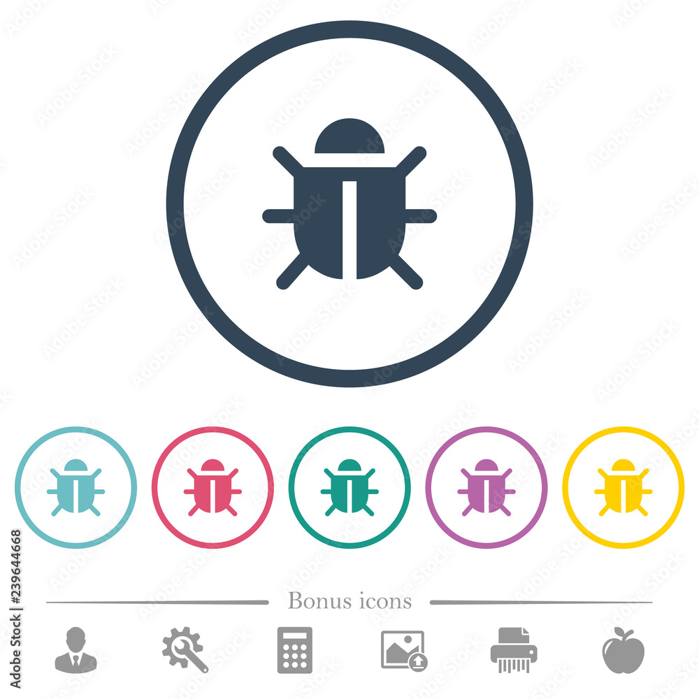 Poster computer bug flat color icons in round outlines