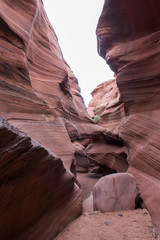 Scenic beauty of the famous Antelope Canyon in Arizona. It is a slot canyon on the Navajo land. It is one of the most adventurous places in Arizona and is very famous among tourists.