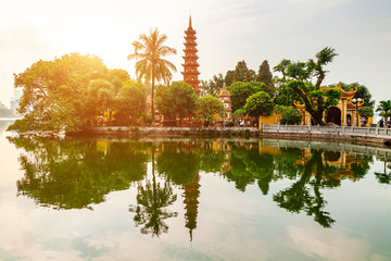 Tran Quoc pagoda in the morning, the oldest temple in Hanoi, Vietnam.