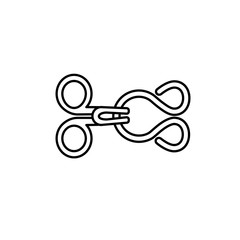 Black & white illustration of hook and eye closure. Bra fastener. Vector line icon. Isolated object