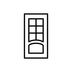 Black & white illustration of closed glass door. Vector line icon. Isolated object