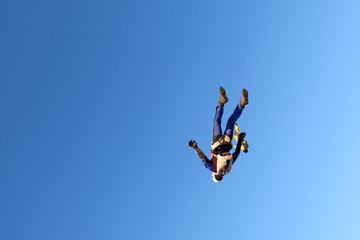 Skydiving. Alone man is in the sky.