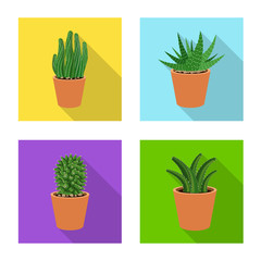 Vector illustration of cactus and pot sign. Set of cactus and cacti stock symbol for web.