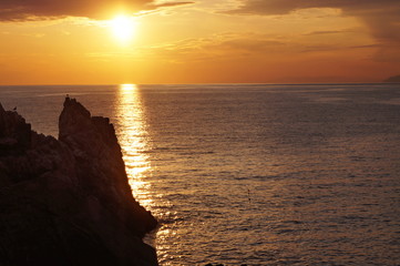 Fototapeta na wymiar Sunset at bay of Portovenere, Liguria, Italy
