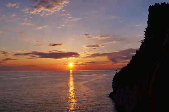 Sunset at bay of Portovenere, Liguria, Italy