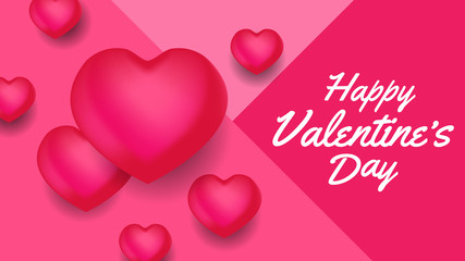 Happy Valentine Day banner template with 3D hearth shape balloon. vector illustration