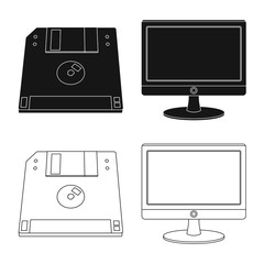 Vector illustration of laptop and device symbol. Set of laptop and server vector icon for stock.