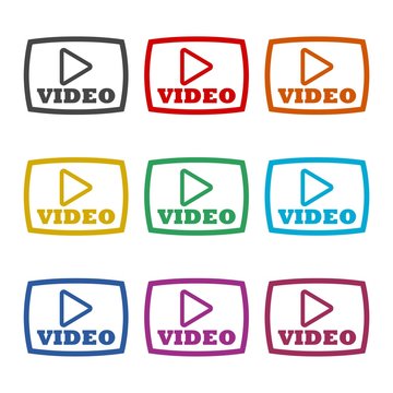 Video button, Play button, icon or logo, color set