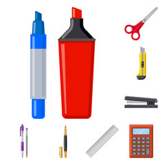 Vector design of office and supply symbol. Set of office and school stock symbol for web.