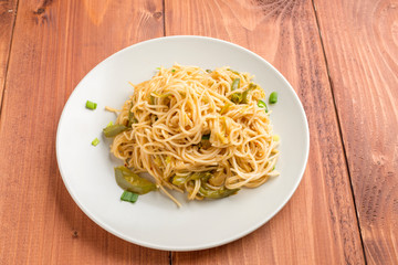 Asian noodles on plate .