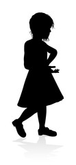 A high quality detailed kid or child in silhouette playing and having fun