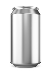 Single blank metallic beer can isolated on white