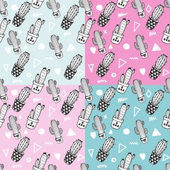 Seamless vector pattern with cactus isolated on an colorful background. Can be used for scrapbooking, paper, fabric, fashion, clothes, T-shirt, curtains, web