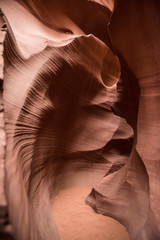 Scenic beauty of the famous Antelope Canyon in Arizona. It is a slot canyon on the Navajo land. It is one of the most adventurous places in Arizona and is very famous among tourists.