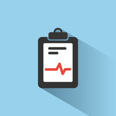 Medical chart icon with shade on blue background. Cardiogram report. Heart graph