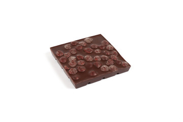 Dark chocolate bar with nuts isolated on a white background.
