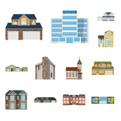 Vector illustration of building and front logo. Set of building and roof stock symbol for web.