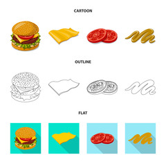 Vector illustration of burger and sandwich icon. Set of burger and slice stock vector illustration.