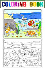 Obraz premium wetland landscape with animals coloring book and color raster for adults