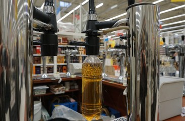 beer rack, plastic beer bottle..