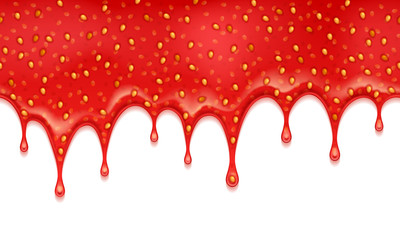 Drips of strawberry jam. Sweet background.