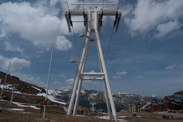 Ski lift construction in the mountain