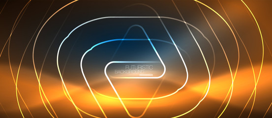 Neon glowing techno lines, hi-tech futuristic abstract background template with geometric shapes