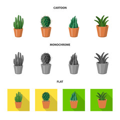 Vector illustration of cactus and pot symbol. Set of cactus and cacti stock symbol for web.