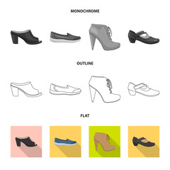 Isolated object of footwear and woman logo. Set of footwear and foot vector icon for stock.