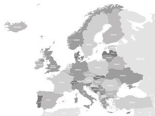 Map of Europe. Grey Vector High Detail Illustration
