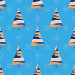 Snowflake winter christmas tree holiday fir-tree design season december snow star celebration ornament illustration seamless pattern background.