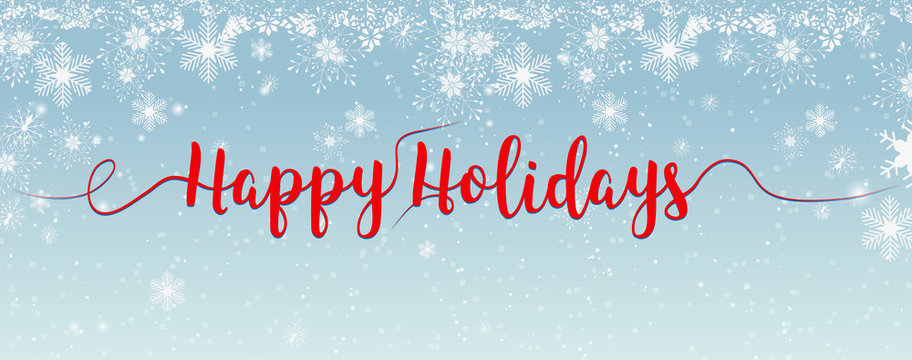 Brush lettering on a blue background with snowflakes Happy Holidays. Vector. - Powered by Adobe