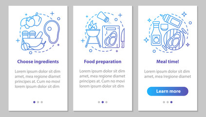 Cooking onboarding mobile app page screen with linear concepts