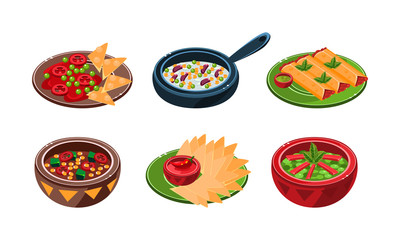 Collection of Mexican traditional food dishes vector Illustration on a white background