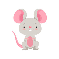 Cute mouse, funny animal cartoon character vector Illustration on a white background